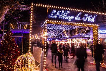 the Cannes Christmas village at night